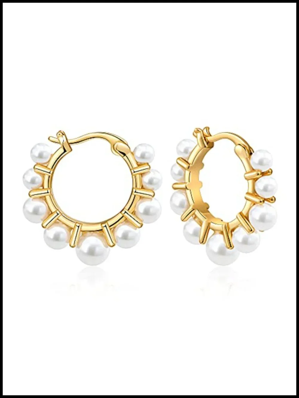Pearl Hoop Earrings for Women - Brass - 14K - Cute & Lightweight